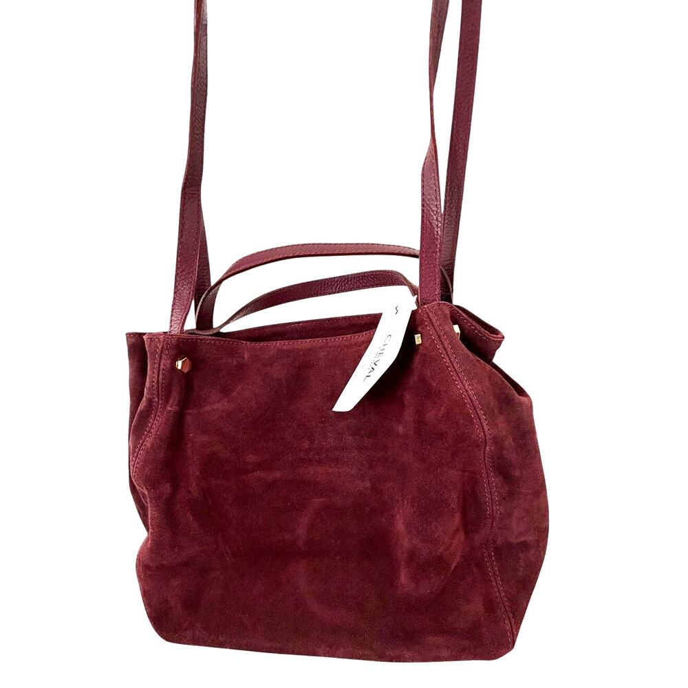 Cheval Firenze NEW Italian Suede & Leather Shoulder Bag, Wine Color